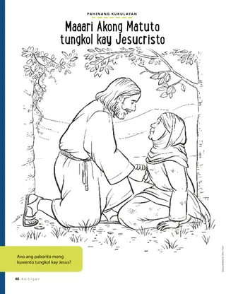 coloring page of Jesus helping a woman
