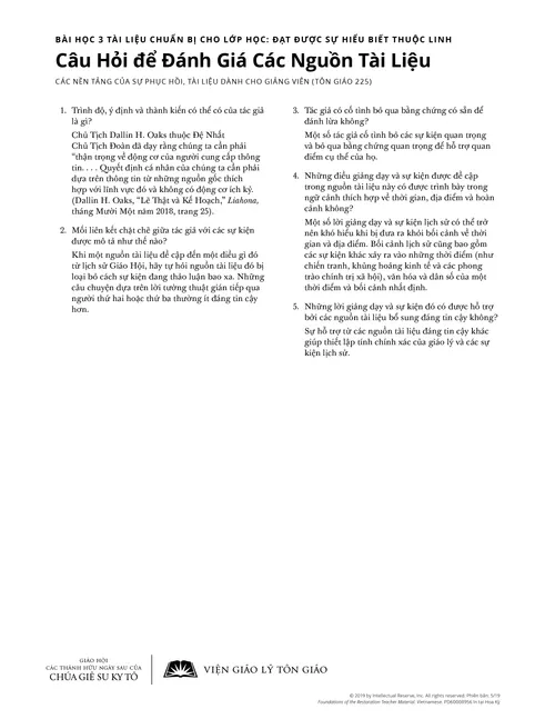 Giấy phát tay Câu Hỏi để Đánh Giá Các Nguồn Tài Liệu