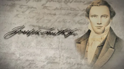 Portrait of Joseph Smith along with his signature.