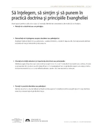 foaie de prezentare, Să înţelegem, să simţim şi să punem în practică doctrina şi principiile