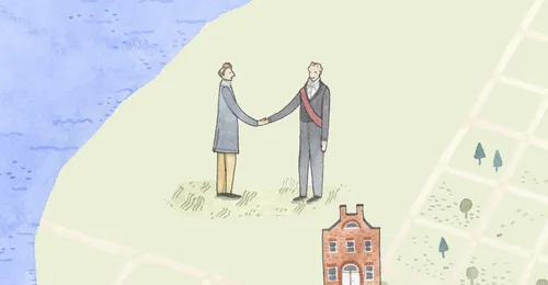 Joseph Smith shaking hands with Josiah Quincy