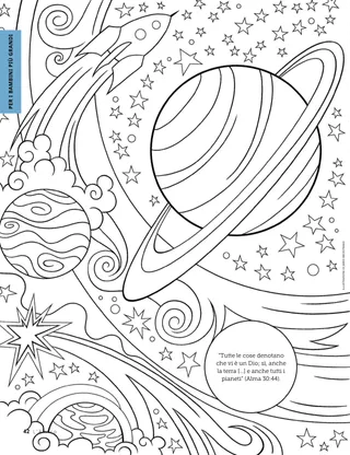 Pagina da colorare con pianeti e stelle