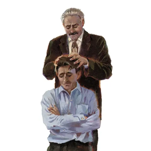 a father giving a blessing to his son