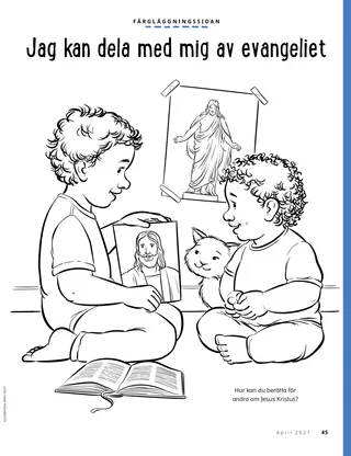 coloring page of boy showing picture of Jesus