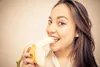 woman eating banana