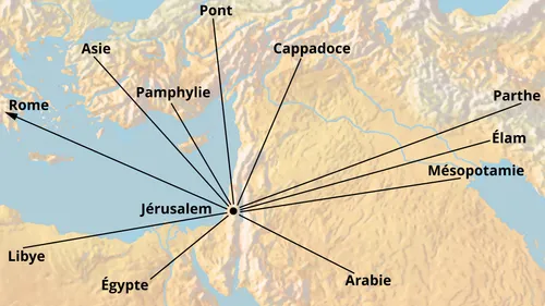 Pays des personnes mentionnées à la Pentecôte