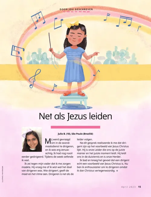 Pdf-pagina met een illustratie van een meisje dat muziek dirigeert
