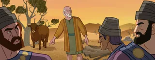 Elijah talking to priests of Baal
