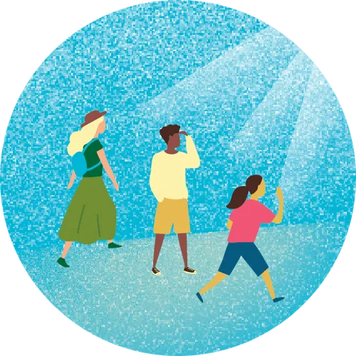 people walking toward the light icon