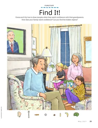 children watching conference with grandparents