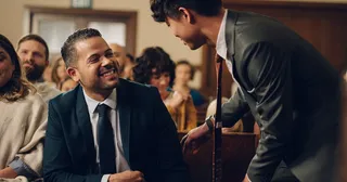 people greeting each other at church