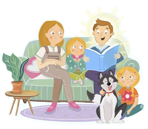 Family reading from Bible