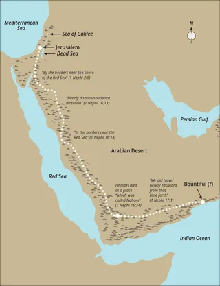 map of Lehi’s family’s possible route