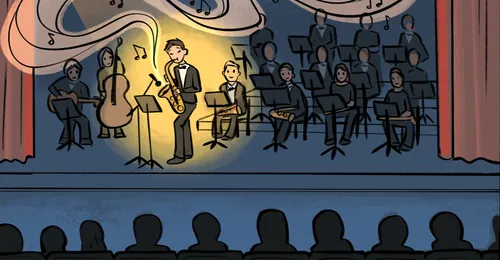 boy playing saxophone at recital