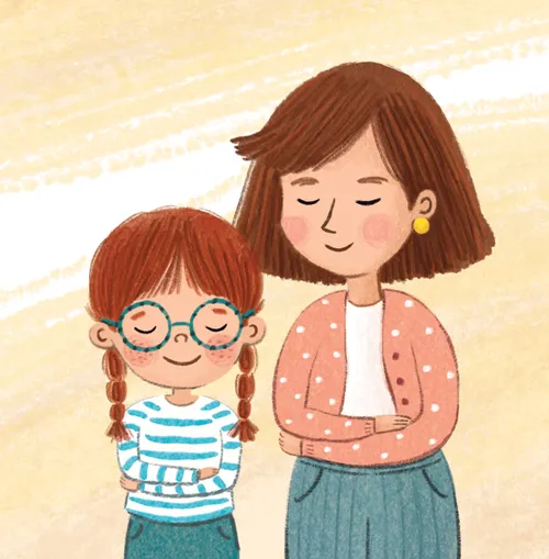 Illustration of girl and mom praying together