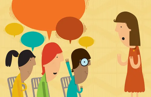 girl in front of classmates