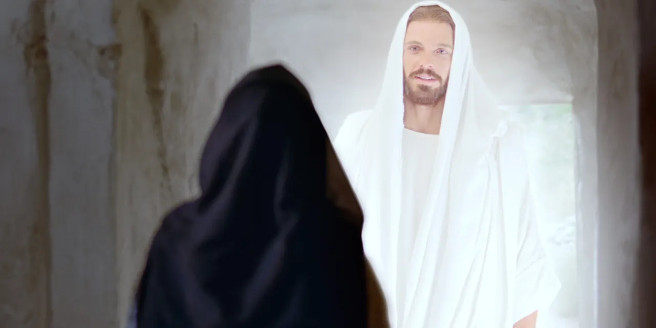Resurrected Jesus Christ appears to Mary Magdalene at the empty tomb
