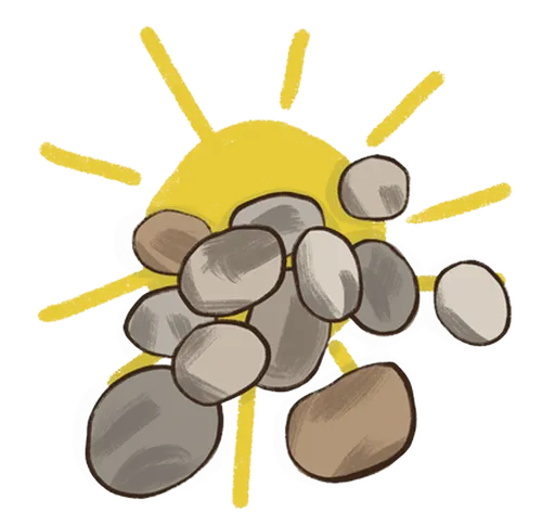 5 spots: 1. A dance party with a boy and a girl dancing. They are between the ages of 5-10. 2. A child-like drawing of a family standing with the Savior, Jesus Christ, in the middle of them. There are a couple of colored pencils next to it. 3. A basket with folded up pieces of paper in it and a couple pieces next to it. 4. A sidewalk chalk drawing of the sun with small river rocks placed over part of it. 5. A piece of writing paper shaped like a pineapple.