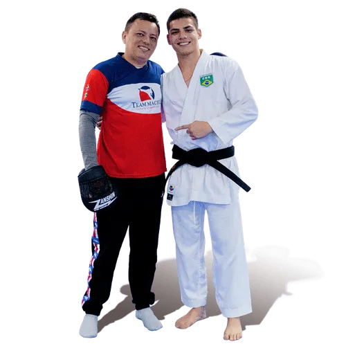 young man with martial arts trainer