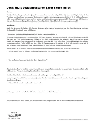 Arbeitsblatt: „Den Einfluss Gottes in unserem Leben siegen lassen„