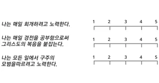 각 문장에 대한 1에서 5까지의 척도