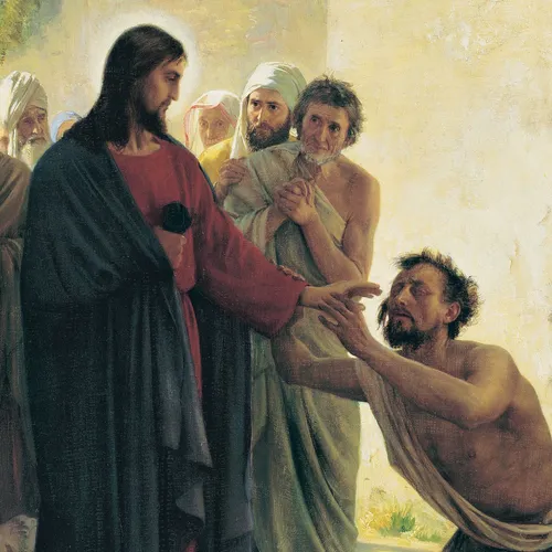 painting of Jesus healing a blind man