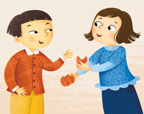 Two children sharing food