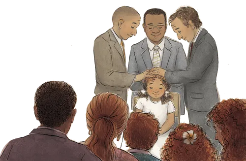 Girl receiving confirmation blessing