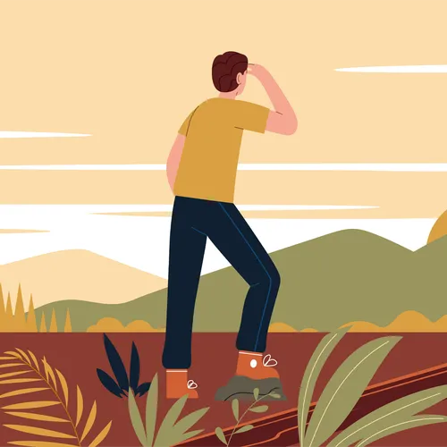 young man looking toward horizon