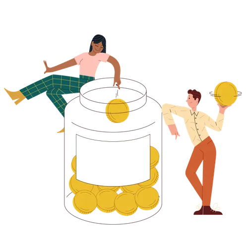 youth by oversized jar of money