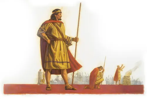Saul standing with armies in the background