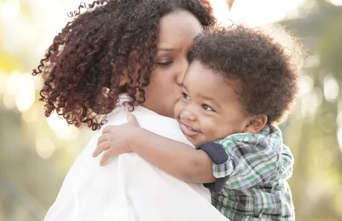 mother and son outdoors