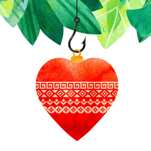 Christmas ornament hanging from fishhook