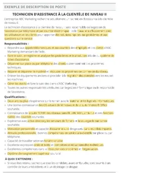 descriptif du poste surligné