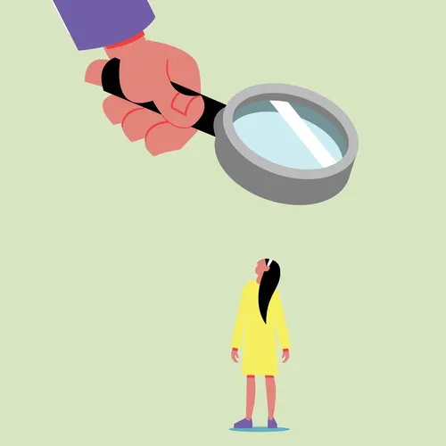 young woman under a magnifying glass