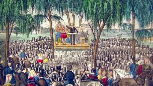 George Lloyd, Engraving of Conference in Nauvoo, April 6, 1844. Church History Library, Salt Lake City.