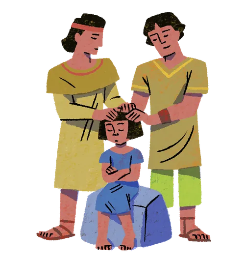 Men blessing a child