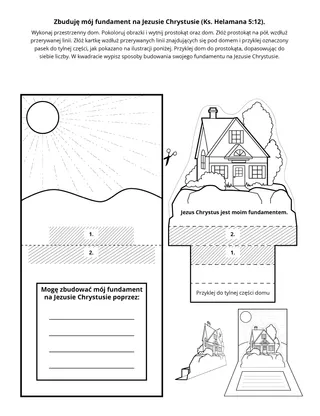 strona z zadaniami: Buduję mój fundament na Jezusie Chrystusie.