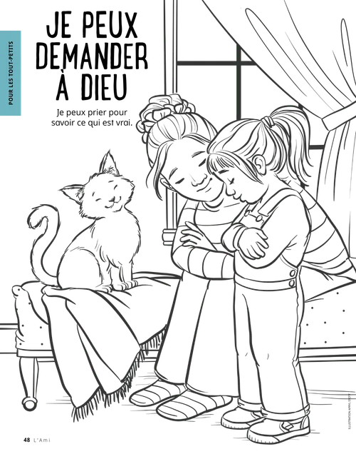 Coloriage au format PDF représentant une femme et une fillette priant