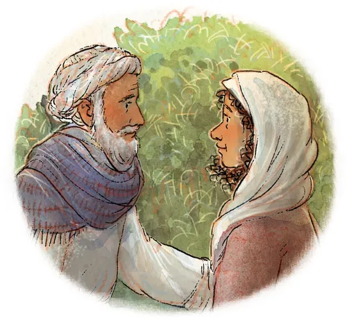 Elijah talking to a woman