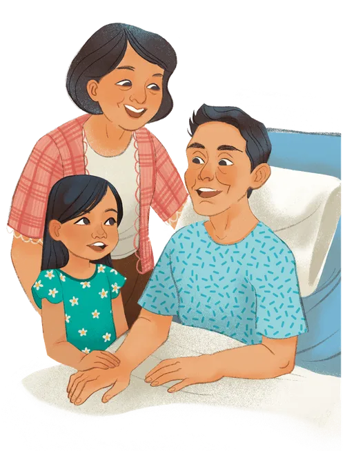 Girl with grandfather in hospital