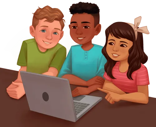 children looking at computer to do family history