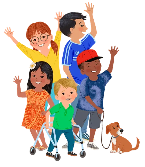 Group of children waving