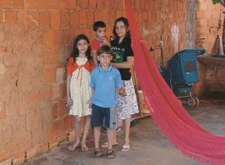 woman with three children