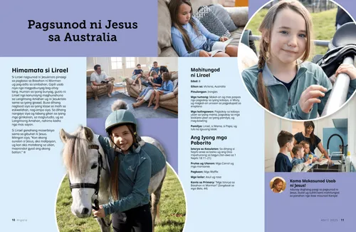 PDF nga pahina sa usa ka batang babaye uban sa iyang pamilya, nagbasa sa mga kasulatan, ug uban sa usa ka kabayo