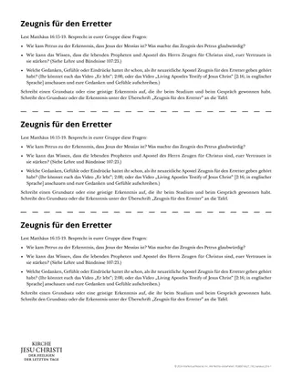 Arbeitsblatt „Zeuge des Erretters“