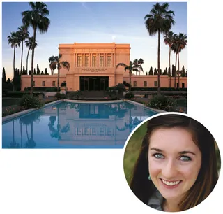 girl and Mesa Arizona Temple