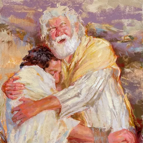 illustration of Abraham hugging Isaac