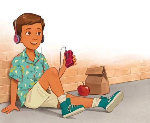 Boy listening to a portable radio