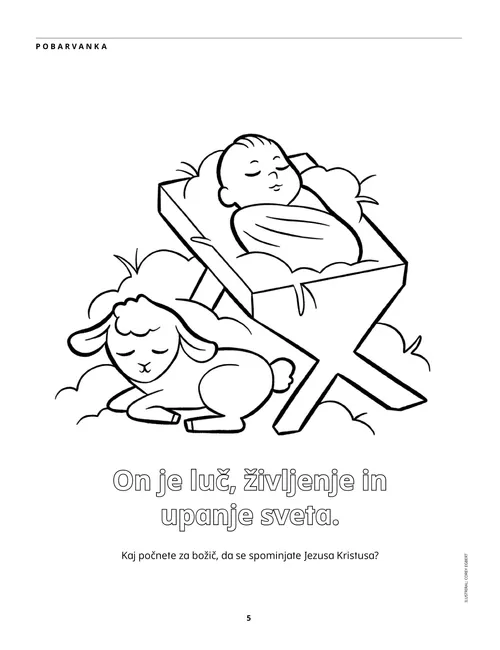 Pobarvanka deteta Jezusa v jaslih in jagnjeta